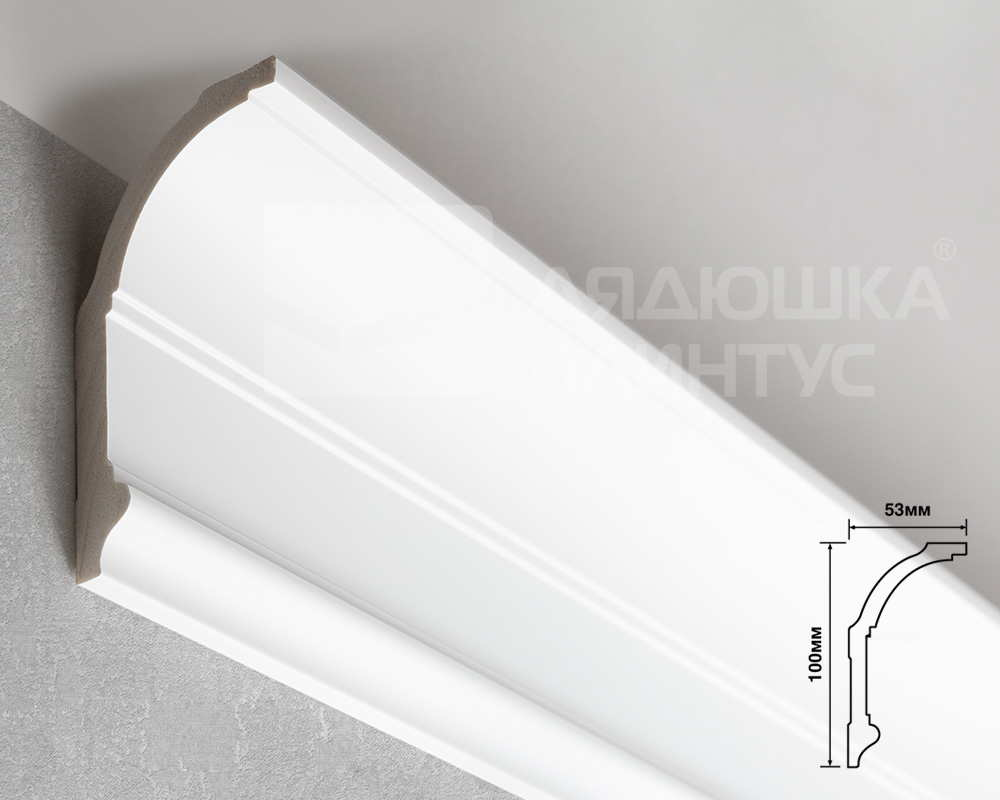 Плинтус потолочный из полистирола высокой плотности HI-WOOD A100 100х53мм 2,0м