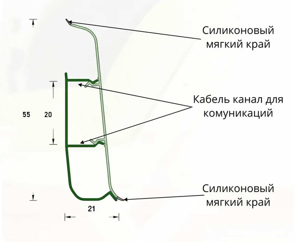 Плинтус со съемной панелью ПВХ Деконика ИДЕАЛ 55мм 2,2м 213 Дуб северный