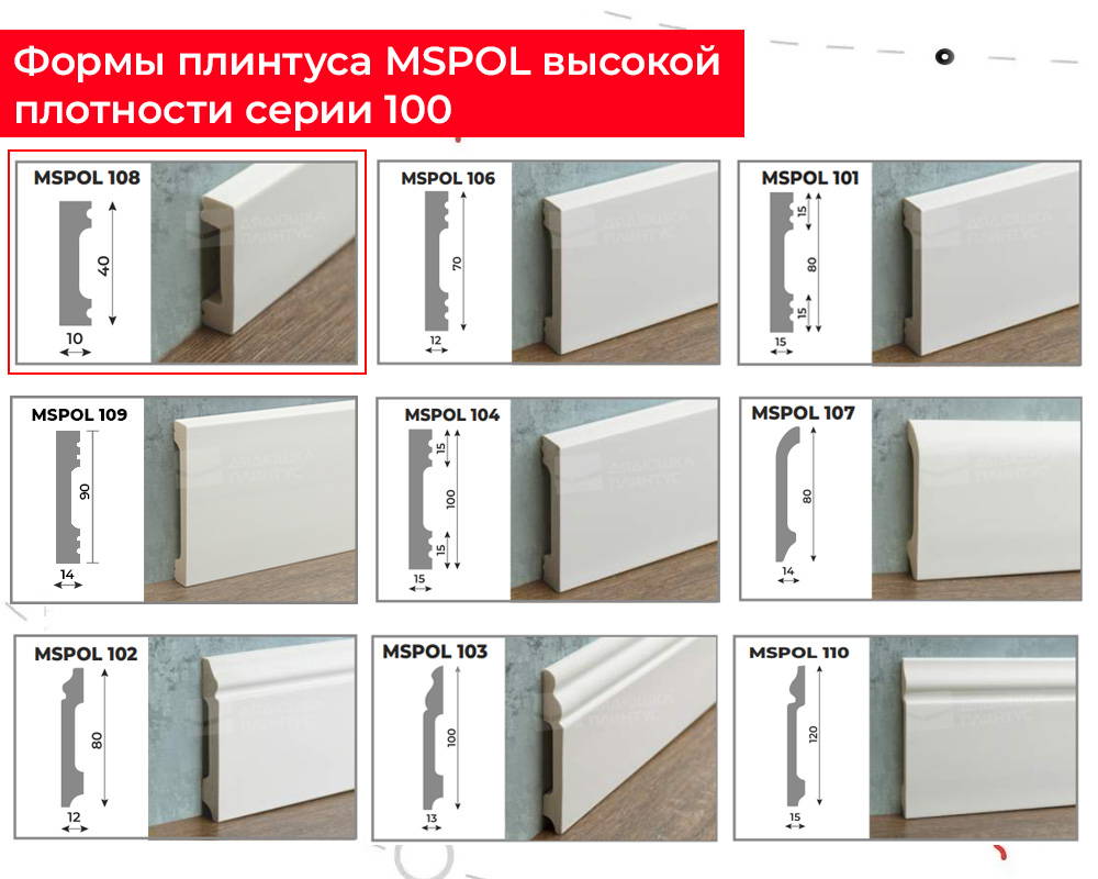 Плинтус из полистирола высокой плотности Волшебная палочка MSPOL 108 40*10*2000 Белый под покраску