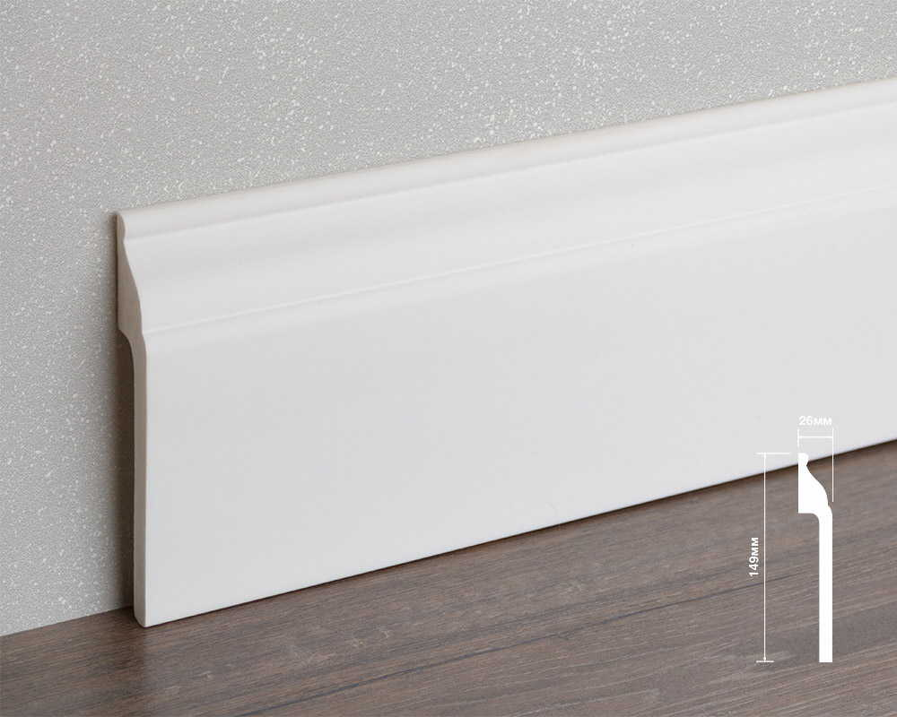 Плинтус из полистирола высокой плотности HI WOOD B150 149мм х 26мм х 2,0м.